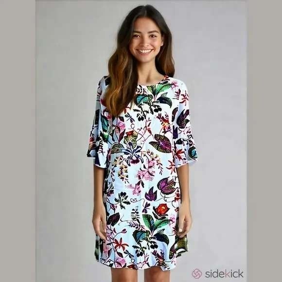 H&M Dresses & Skirts - NWT H&M Women's 3/4 Ruffled Sleeve Dress White Multi Floral Botanical Size 6